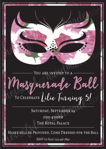 custom invitation to a masquerade ball themed birthday