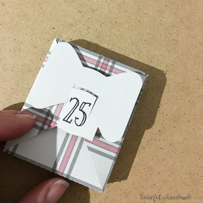 close up of folded paper box for advent calendar.