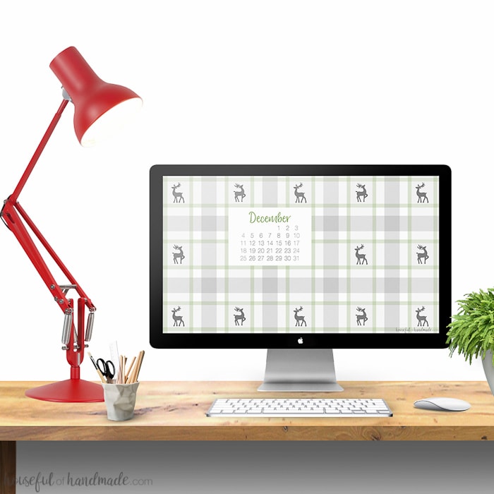 I love the little reindeer in this plaid! Get your computer and phone in the Christmas spirit with these free digital backgrounds for December. Your favorite cozy flannel will warm up your electronics, while the calendar can hopefully keep you organized. Download yours today. | Housefulofhandmade.com