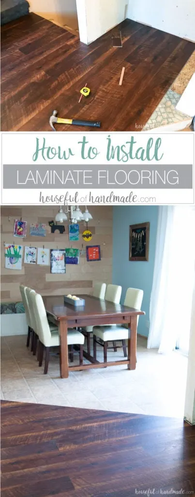 I never realized how easy it was to install laminate flooring! Find out how to install laminate flooring so you can transform any room of your home. A great weekend DIY project. | Housefulofhandmade.com