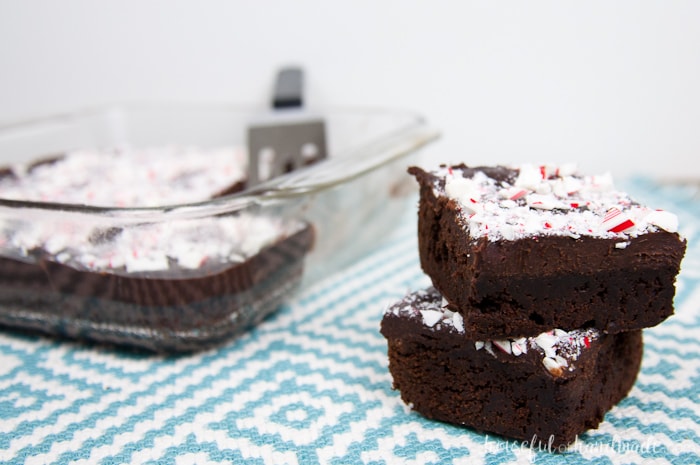 These are the perfect brownies for Christmas! You are going to fall in love with these easy to make Chewy Brownies with Peppermint Ganache. These fudge brownies make the best treats for the season. | Recipe at Housefulofhandmade.com