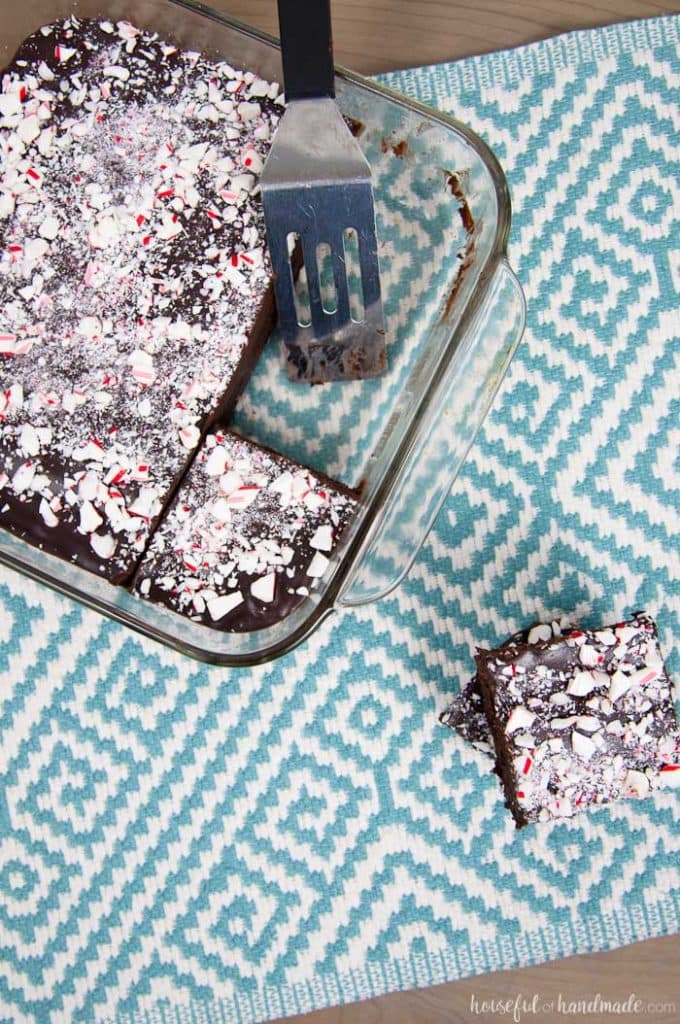These are the perfect brownies for Christmas! You are going to fall in love with these easy to make Chewy Brownies with Peppermint Ganache. These fudge brownies make the best treats for the season. | Recipe at Housefulofhandmade.com