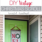 Love the look of vintage Christmas decor but don't have the budget for it? You can make this DIY vintage Christmas scroll with a few feet of drop cloth and some paint. Use a Silhouette Cameo to make a vinyl stencil for perfectly painted lines. It's the perfect not-so-vintage Christmas decor. | Housefulofhandmade.com