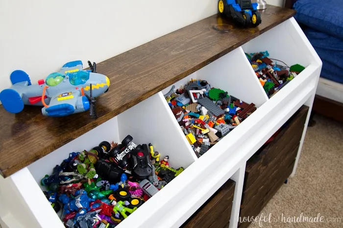 angled view of diy toy storage