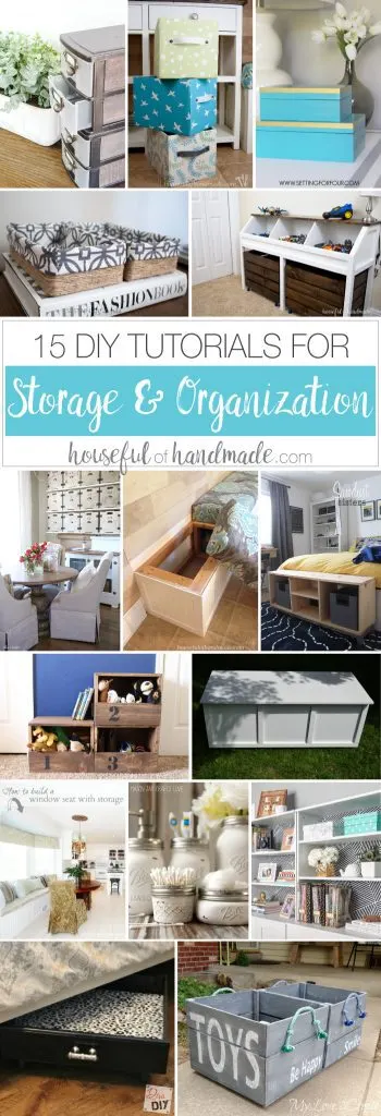 Get organized this year and save lots of money with these 15 DIY storage and organization tutorials. Everything from bins to boxes, furniture with loads of storage and places for all those toys! | Housefulofhandmade.com