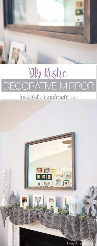 Large decorative mirrors are so expensive but make such an impact on your home decor. See how easy it is to make a DIY rustic mirror from just a few boards and an inexpensive mirror. I actually made it completely out of wood scraps. | Housefulofhandmade.com