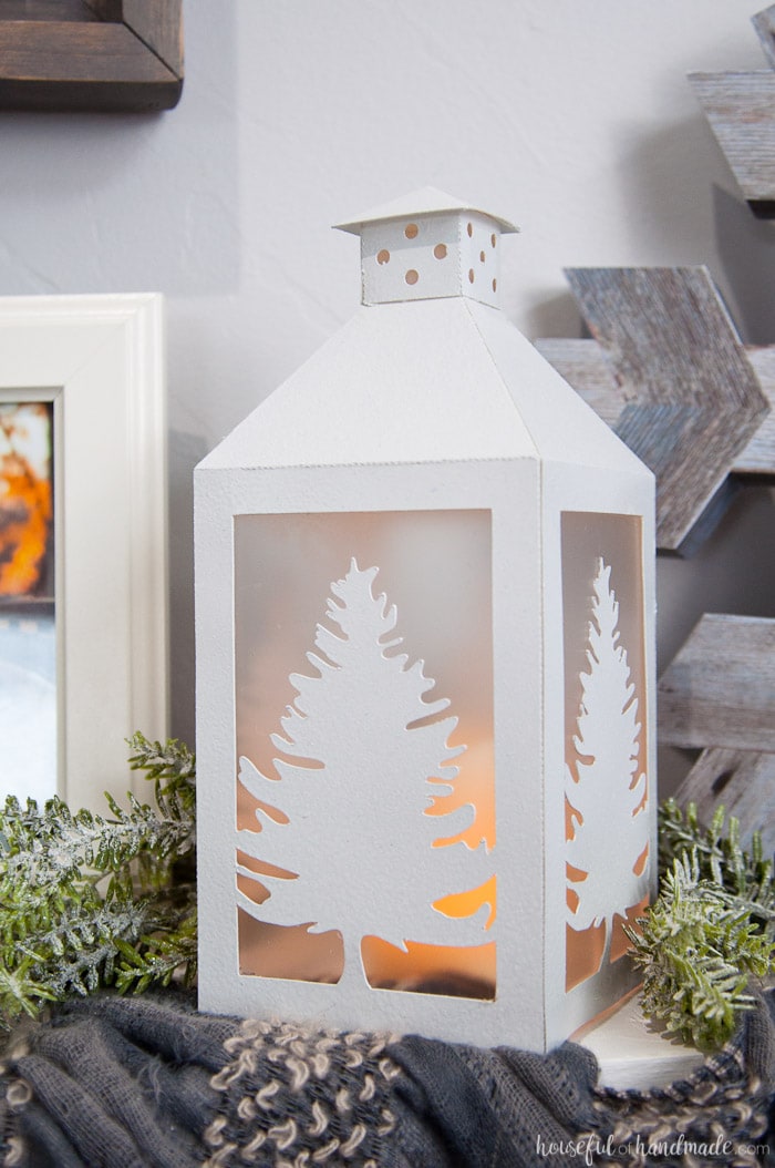 Completed DIY Paper Lanterns Decor in white with Tree