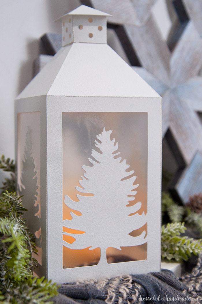DIY Paper Lanterns shown with pine garland
