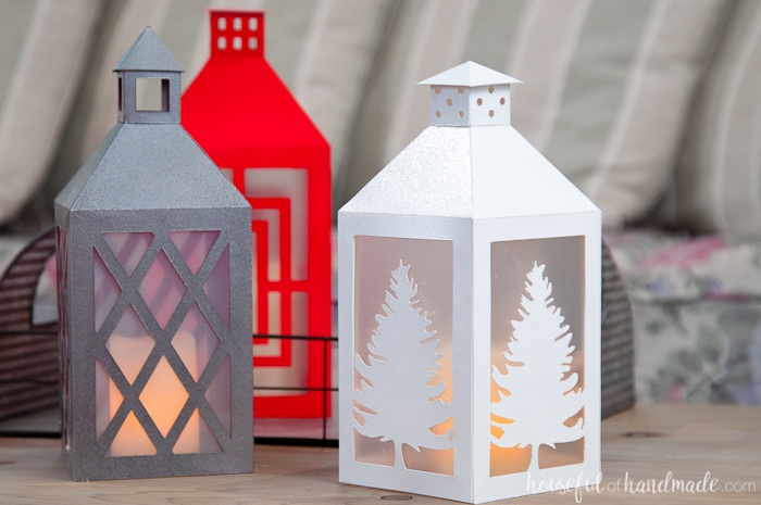 Set of three DIY Paper Lanterns in red, silver and white