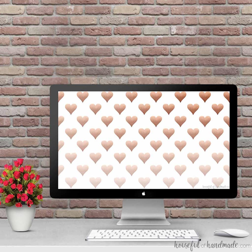 Free Digital Backgrounds for February with or without a digital calendar to keep you organized. || Gold Heart Print || Free Download || Digital Wallpaper || iPhone Wallpaper || Ombre Hearts Print || Housefulofhandmade.com