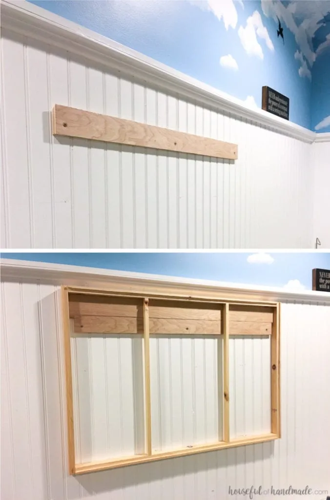 Create the perfect place to organize your most used supplies! Learn how to hang pegboard so it is removable if needed. Housefulofhandmade.com | Craft organization ideas | Craft room remodel | Pegboard organization | $100 Room Challenge | Easy woodworking | Easy building plans | Free Building plans 