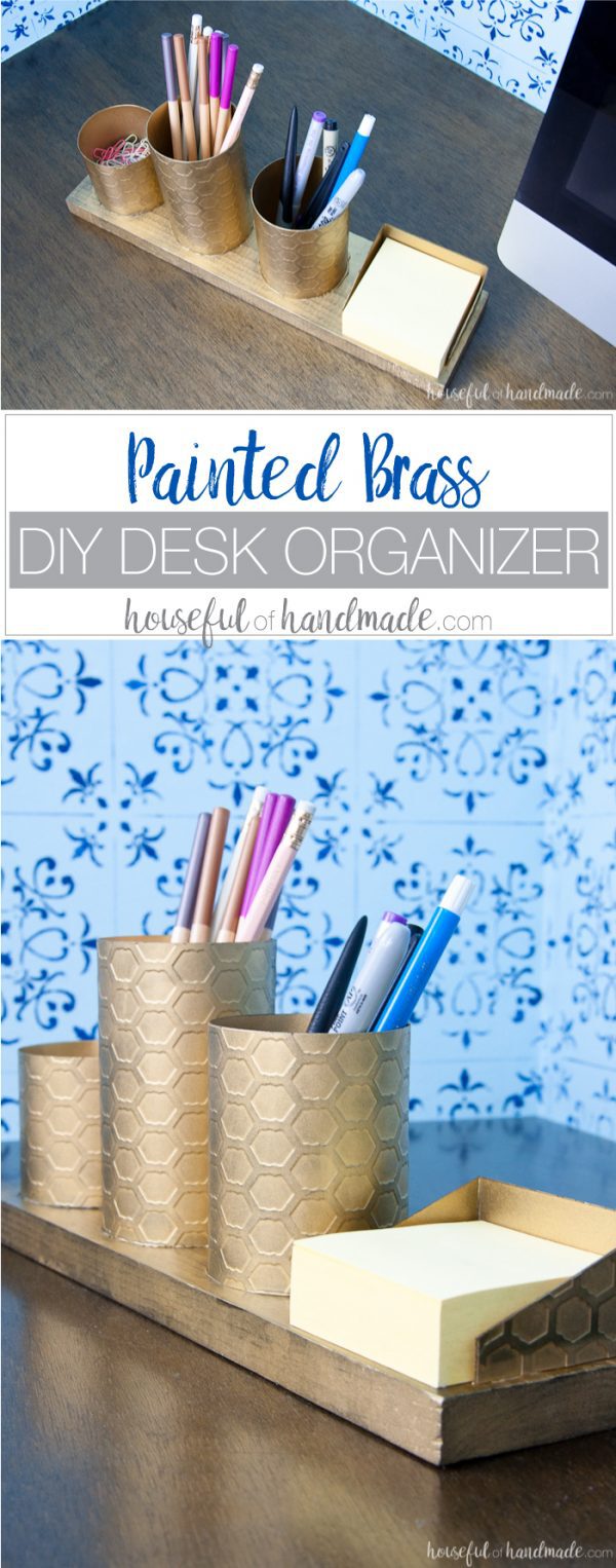 Faux Brass DIY Desk Organizer Houseful of Handmade
