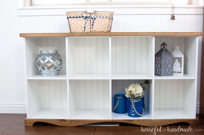 Farmhouse Console Table DIY from Cube Bookcase - Houseful ...