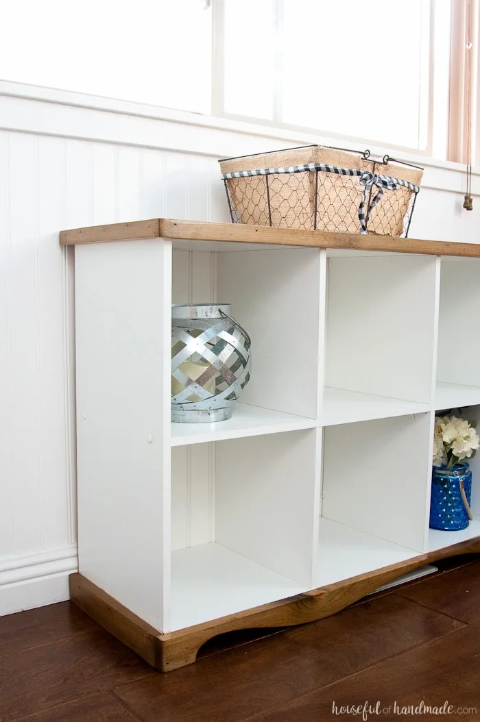 DIY Storage Console -{With Cabinets, Shelves, and Cubbies!}