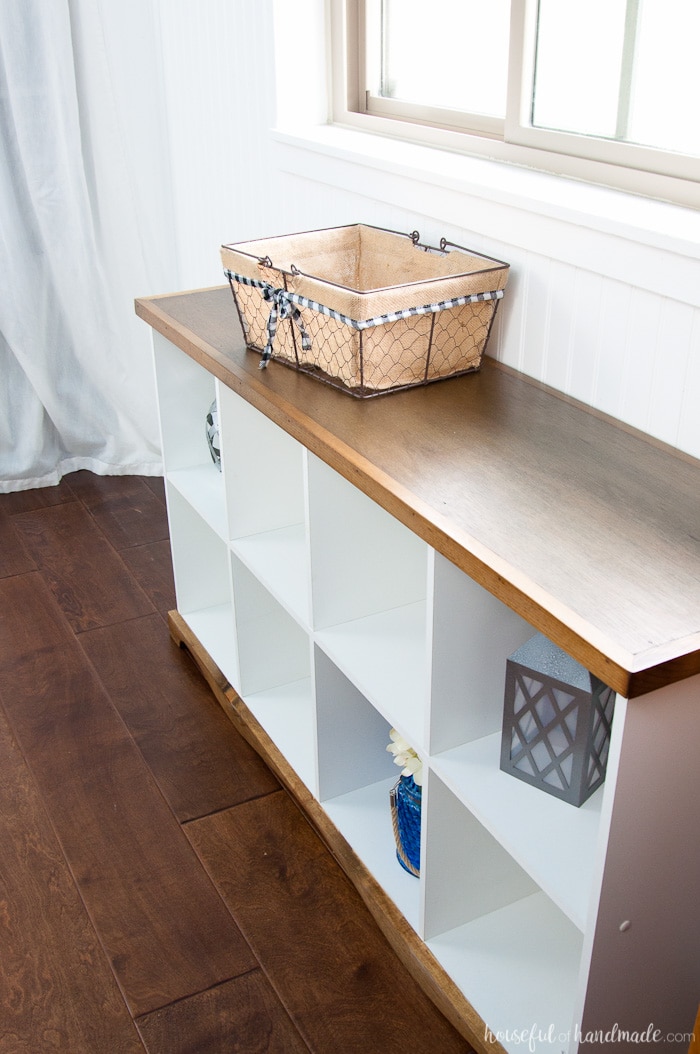 Farmhouse Console Table DIY from Cube Bookcase - Houseful 