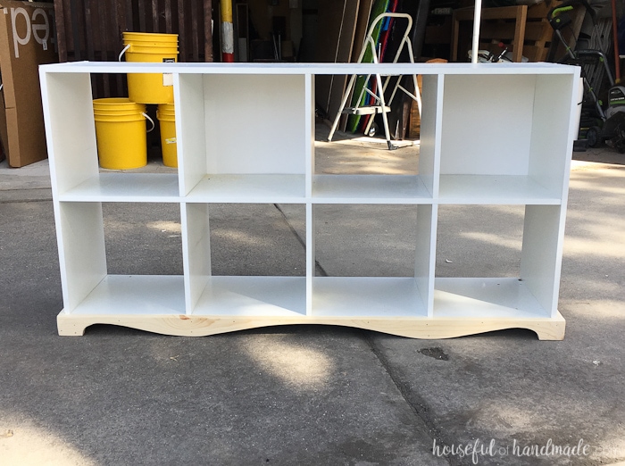 The bottom trim piece completed on the cubicle bookcase