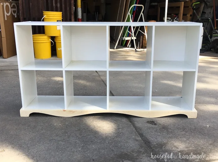 The bottom trim piece completed on the cubicle bookcase