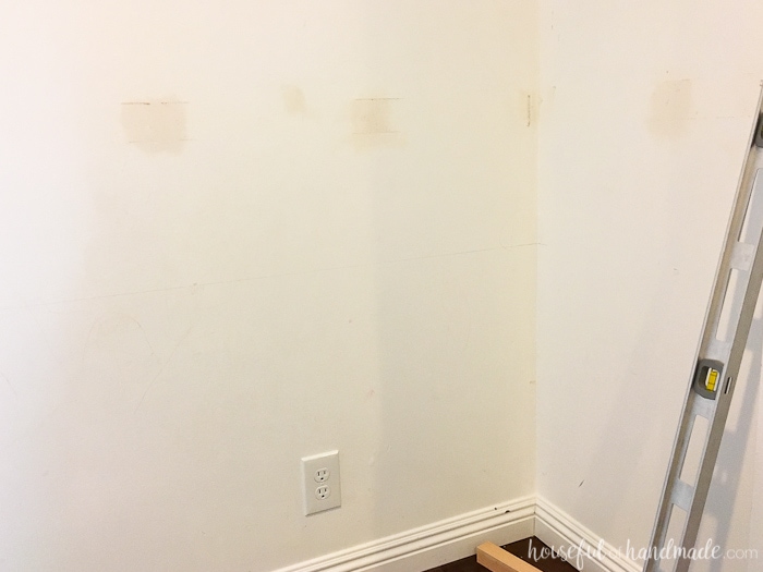 inside of closet before desk build with patches to walls before painting