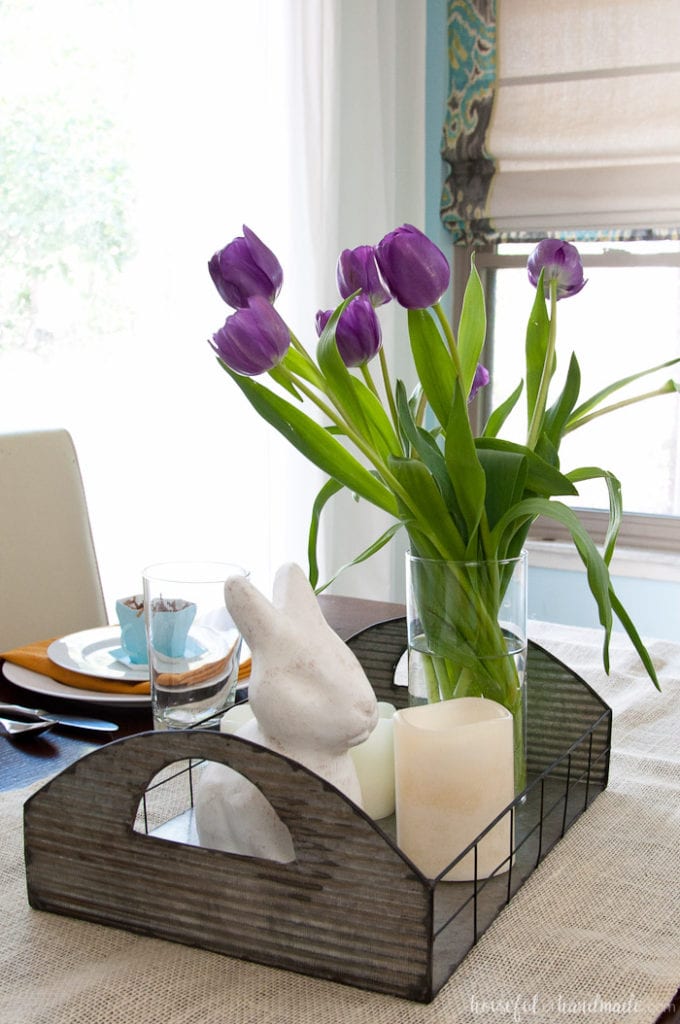 Decorate your home for spring with lots of flowers and color. This easy Spring Tablescape features adorable floral print paper tea cups and lots of sunshine. Housefulofhandmade.com | Spring Tablescape | Easter Tablescape | Mother's Day Brunch | Paper Tea Cups | 3D Tea Cup | Easter Decor | Spring Decor | Farmhouse Decor 