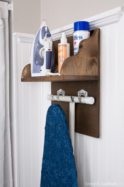 DIY Iron Holder with Ironing Board Storage - Houseful of Handmade