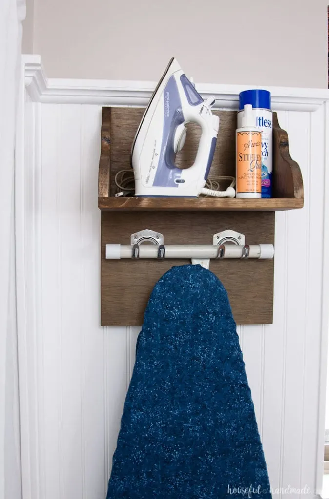 DIY Iron Holder with Ironing Board Storage - Houseful of Handmade