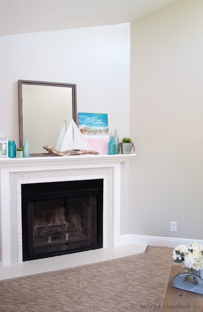 beach house inspired summer mantle decor 2