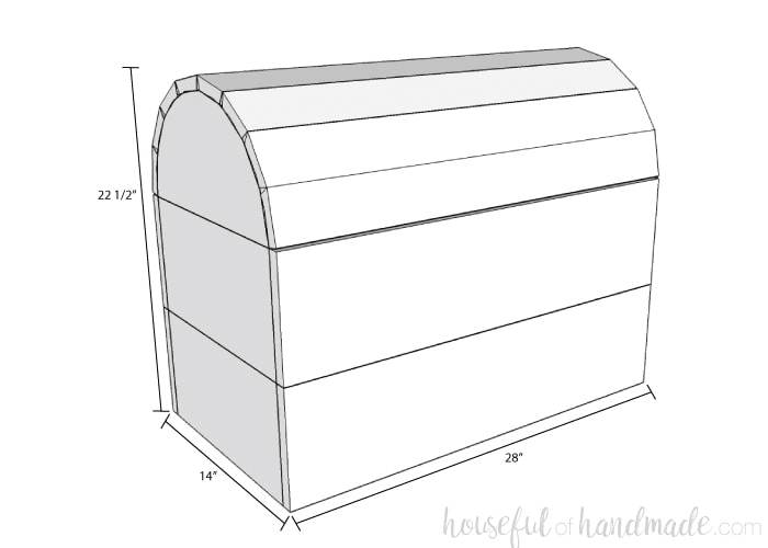 Build the perfect outdoor toy storage. This DIY treasure chest toy box is big enough to store lots of toys and looks awesome. Free build plans from Housefulofhandmade.com | Silhouette Creator's Challenge | Woodworking Plans | Pirate Treasure Chest | How to Build a Treasure Chest | Outdoor Storage Ideas | Toy Storage Ideas