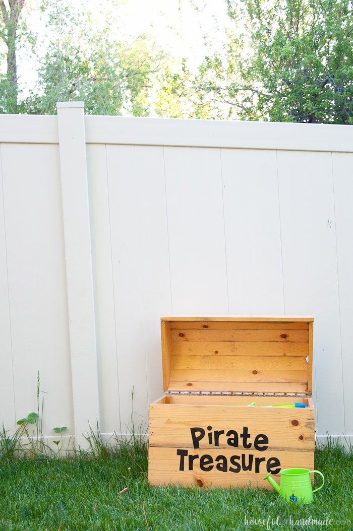 Pirate Treasure chest outside with lid opened. 