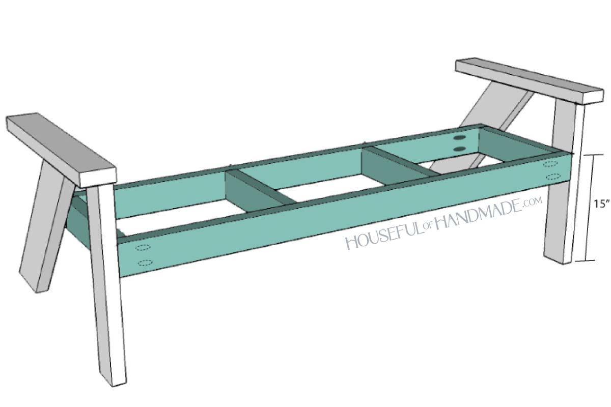 Attaching the seat between the legs. 