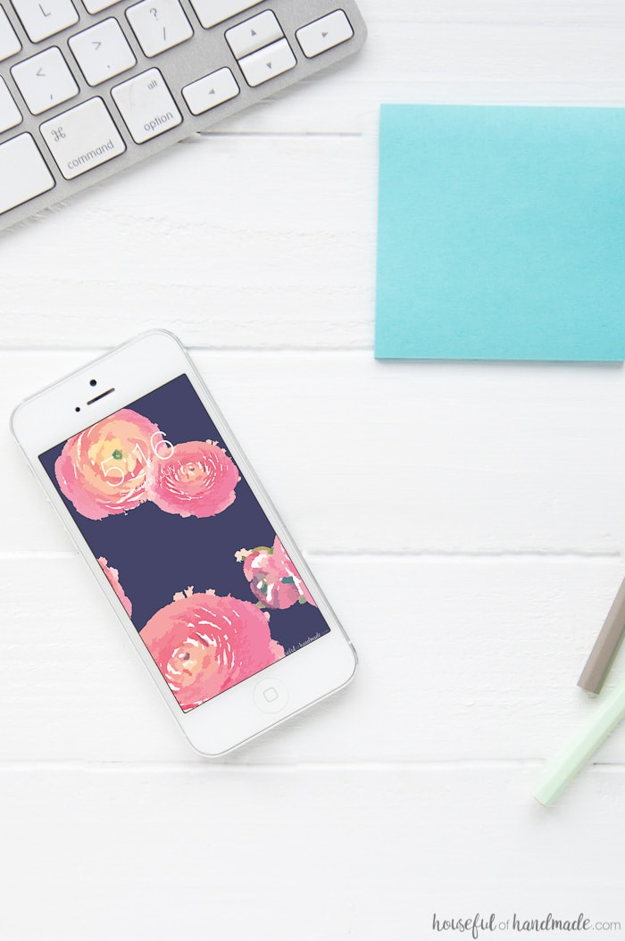 A beautiful summer floral of navy and blush ranunculus is the perfect way to decorate you phone and computer. Download these free digital backgrounds for July. Includes an option with or without a calendar to help keep you organized this summer. Housefulofhandmade.com | Free iPhone Wallpaper | Computer Wallpaper | Digital Prints | Watercolor Ranunculus Pattern