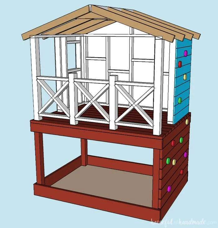 Even though our yard is small, we decided we still needed a DIY playhouse. Check out how we built the small playhouse for our kids, on a budget, starting with the deck. This project was so easy and now we can see the playhouse starting to take shape. Housefulofhandmade.com | How to Build a Playhouse | DIY Swing Set | Small Playhouse | Playhouse Build Plans 