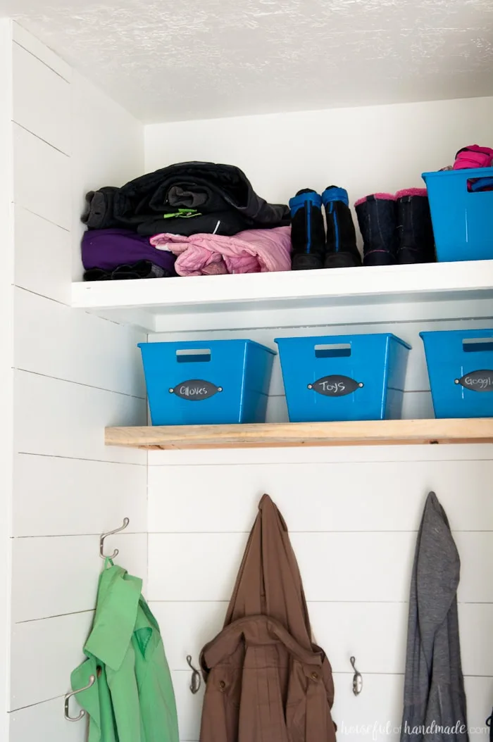 Take a peak into the houses of your favorite bloggers this summer. Each week we will be sharing different rooms in our home. This week is all about the entryway. See how we have our Farmhouse Entryway mudroom decorated and ready for summer. Housefulofhandmade.com | Summer Home Tour | Small Entry Decor | Small Mudroom Ideas | Entryway Mudroom Ideas | Mudroom Storage | DIY Shiplap Entry | Room by Room Summer Series