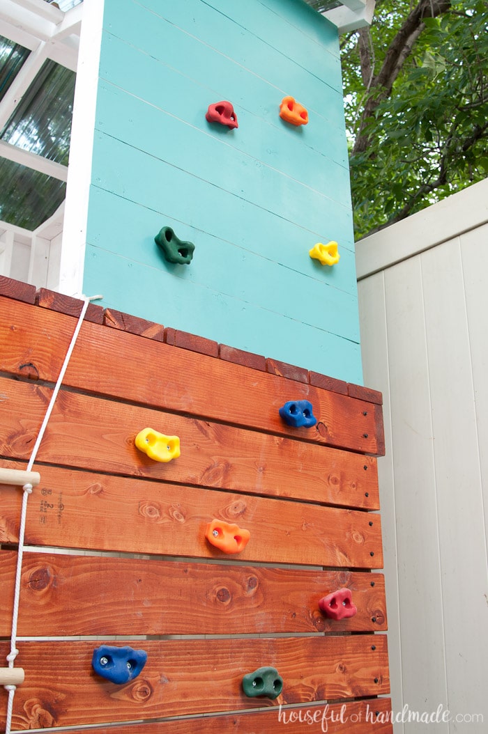 Outdoor playhouse 2025 with climbing wall