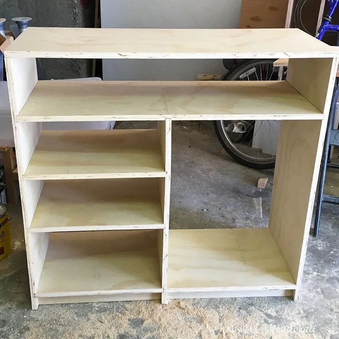 One of the custom closet organizers built but before sanding and staining. 