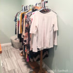 It's week 2 of the $100 Room Challenge. This week we demoed the old closet and got creative with ways to store all those clothes until the closet is done. See the progress at Housefulofhandmade.com | Closet Remodel | Closet Demo | Clothing Storage Ideas