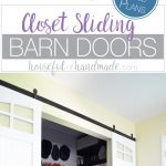 Update your old bifold or mirrored closet doors with these sliding barn doors. The curved windows are my favorite part of these DIY farmhouse barn doors. Get the free build plans from Housefulofhandmade.com