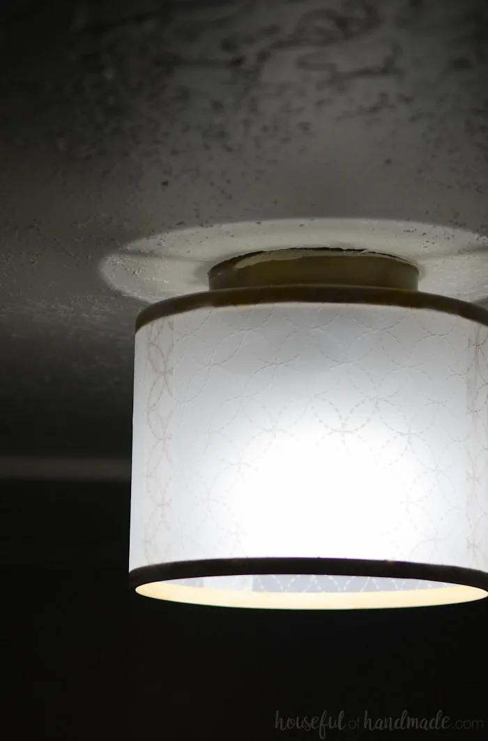 The texture on this drum shade is just gorgeous. I love everything about this DIY drum ceiling light and it was so easy! Housefulofhandmade.com