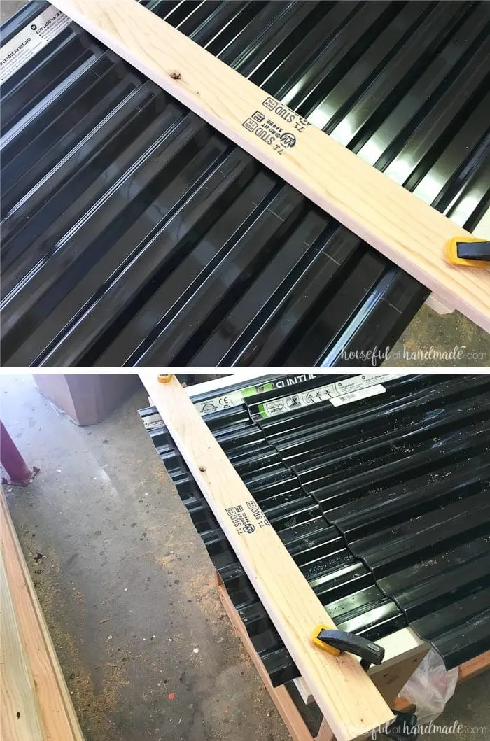 Cutting the corrugated roofing panels was super easy. See the entire DIY playhouse build at Housefulofhandmade.com