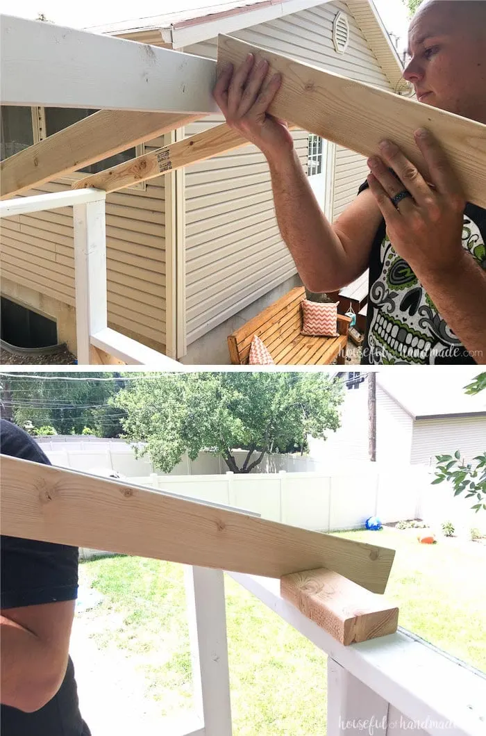 This is a great tip for easy to notch out roof rafters. See the whole DIY playhouse build at Housefulofhandmade.com
