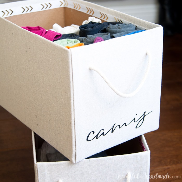 Get organized this year with these easy drop cloth storage boxes. Perfect DIY storage ideas from Housefulofhandmade.com