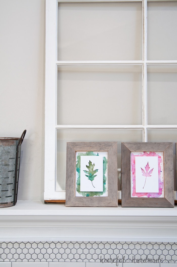 Reclaimed wood is my favorite way to add rustic fall decor to our home. Fill the frames with beautiful watercolor leaf art and you are ready for pumpkin season. Housefulofhandmade.com