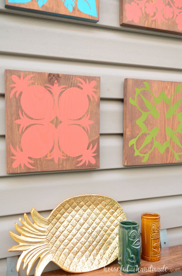 If you love all things pineapple, you have to check out this easy tropical wall art. Hawaiian quilt block designs make the perfect tropical oasis decor. Housefulofhandmade.com