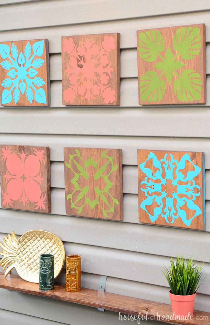 Create beautiful tropical wall art in just a few easy steps to turn your home or patio into a tropical oasis. This tropical art is inspired by Hawaiian quilting techniques. Housefulofhandmade.com