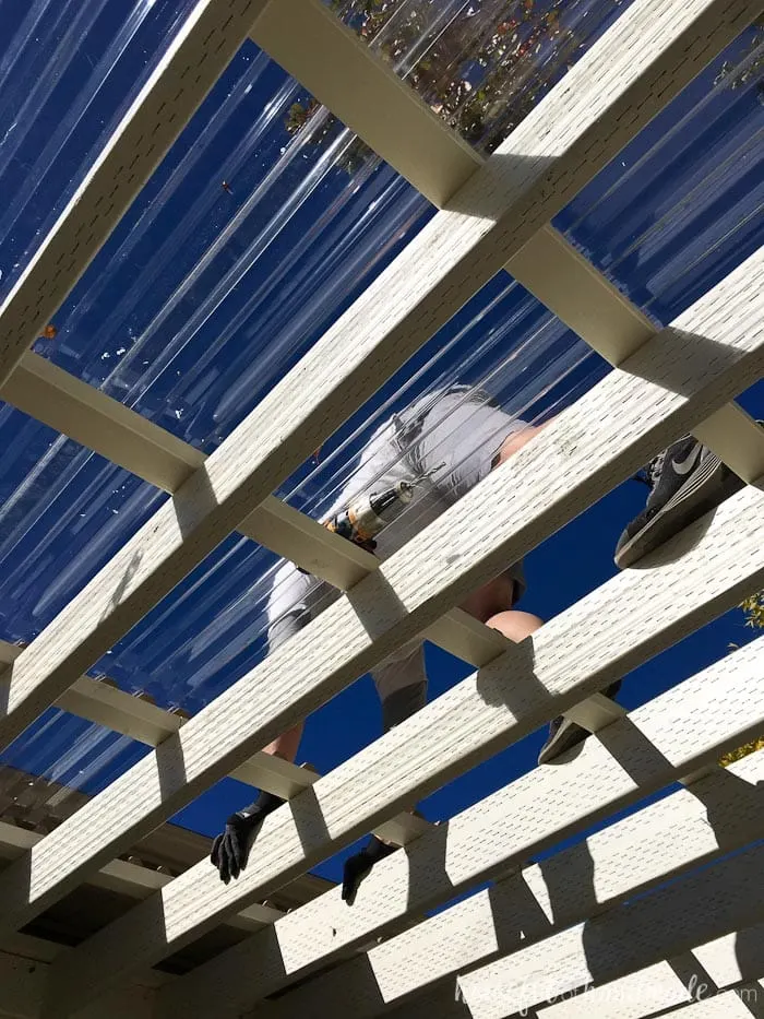 Learn how to install the clear pergola roof. The panels are so easy to work with. Housefulofhandmade.com