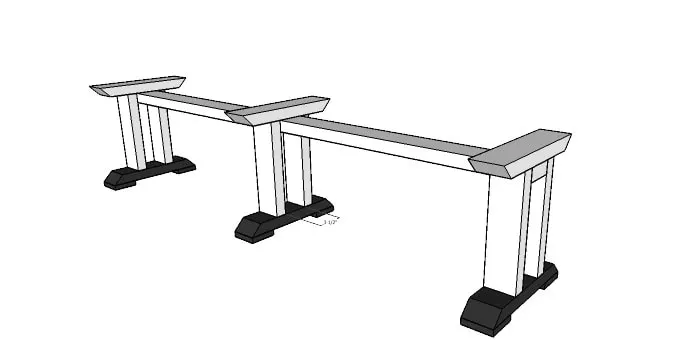 Sketch up image of bench top for the outdoor dining table woodworking build plan
