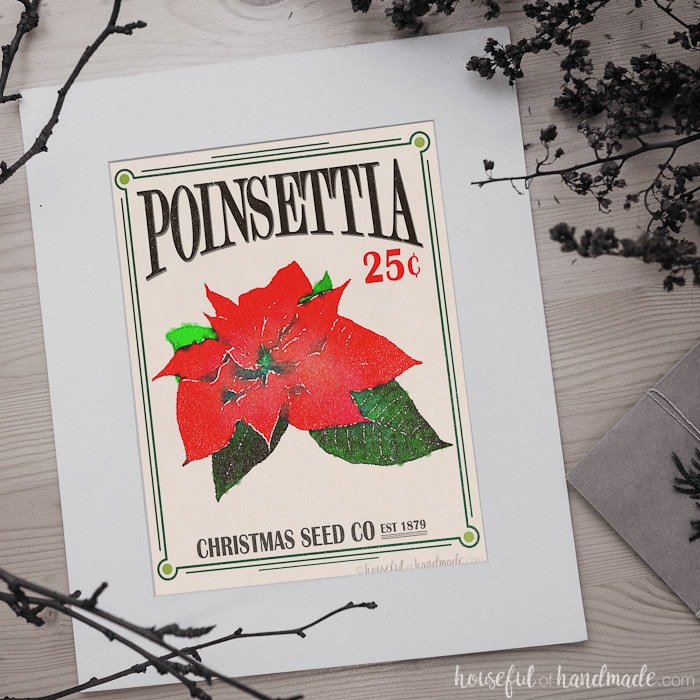 What is Christmas without a little mistletoe and holly or a poinsettia or two? How about adding them to your decor with this vintage Christmas seed packet art. Housefulofhandmade.com