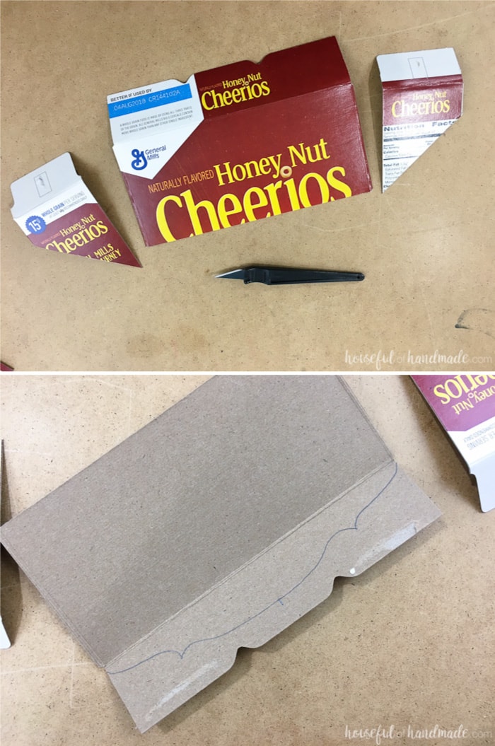 empty cereal box cut in four pieces