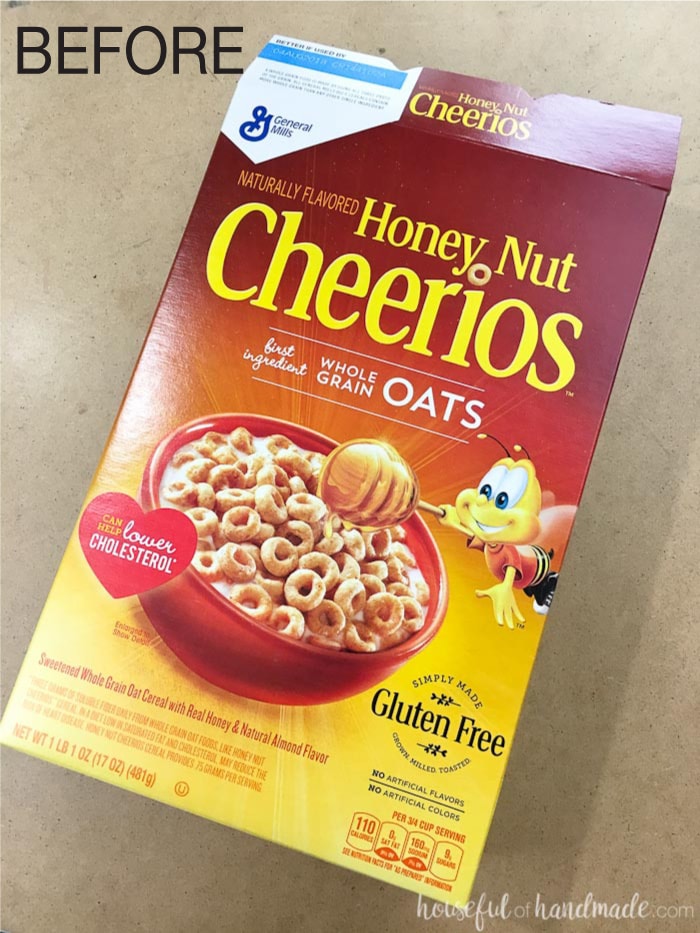 empty Cheerios cereal box