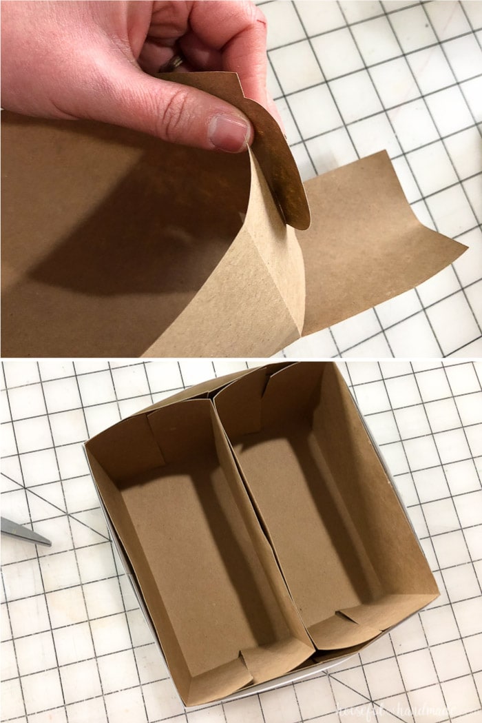 Fold together the inner compartments of the cookie gift boxes without glue. Housefulofhandmade.com