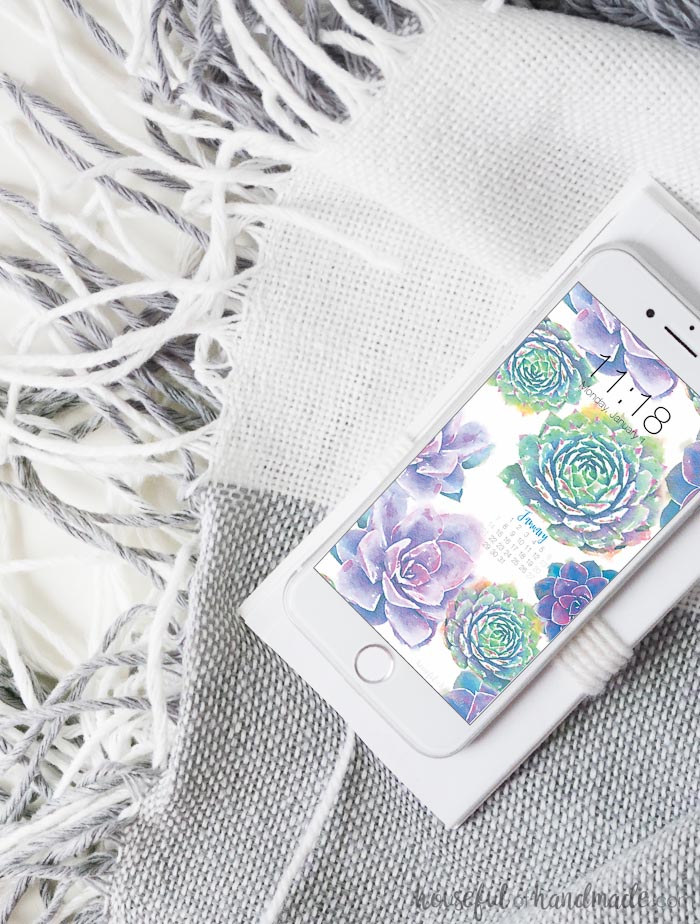 Stay organized with a beautiful digital wallpaper for your phone that also has a calendar on it. These purple succulents are beautiful. Housefulofhandmade.com